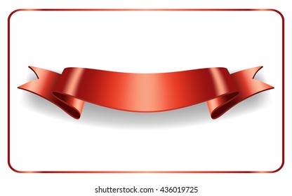 Red ribbon. Satin bow blank banner. Design label scroll blank element, isolated on white background.  Empty template for greeting, placard or advertising. Symbol for decoration. Vector illustration.