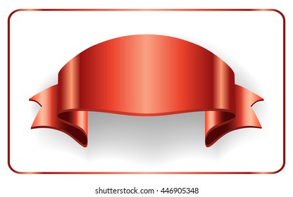 Red ribbon. Satin bow blank banner. Design label scroll blank element, isolated on white background.  Empty template for greeting, placard or advertising. Symbol for decoration. Vector illustration.