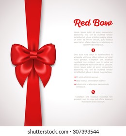 Red Ribbon with Satin Bow Isolated on White. Vector Illustration. Invitation Decorative Card Template, Voucher Design