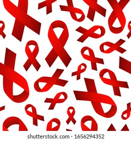 Patrón transparente de cinta roja. Símbolo del Día Nacional de Concienciación sobre el VIH/SIDA para las mujeres y las niñas. 10 de marzo. Aislado sobre fondo blanco.