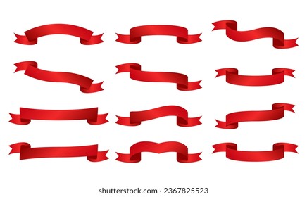 red ribbon set blank template collection. ribbon designs modern vector illustration