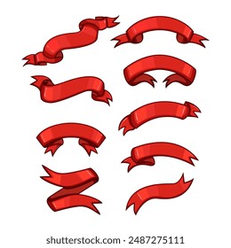 red ribbon set cartoon. label tag, sticker flag, sign sale red ribbon sign. isolated symbol vector illustration