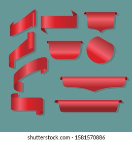 Red Ribbon Set For Celebration Banner, Vector Illustration