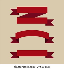 Red ribbon set, flat design
