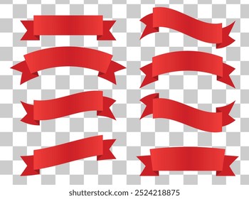 Red ribbon set. Flat ribbons isolated on transparent background.Vector illustration