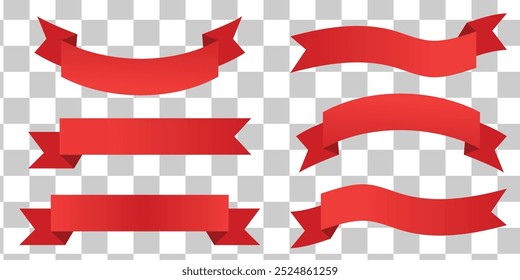 Red ribbon set. Flat ribbons isolated on transparent background.Vector illustration