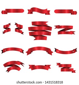 Red Ribbon Set InIsolated White Background, Vector Illustration
