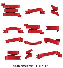 Red Ribbon Set InIsolated White Background, Vector Illustration