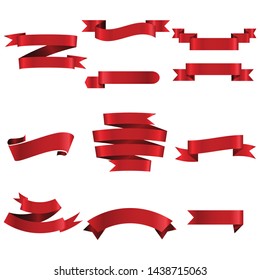 Red Ribbon Set InIsolated White Background, Vector Illustration