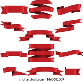 Red Ribbon Set InIsolated White Background, Vector Illustration