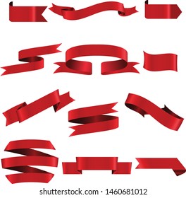 Red Ribbon Set InIsolated White Background, Vector Illustration