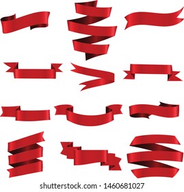 Red Ribbon Set InIsolated White Background, Vector Illustration