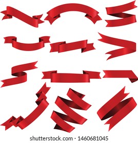 Red Ribbon Set InIsolated White Background, Vector Illustration