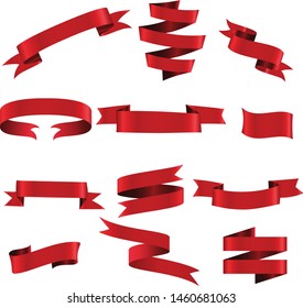 Red Ribbon Set InIsolated White Background, Vector Illustration