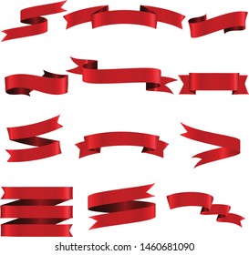 Red Ribbon Set InIsolated White Background, Vector Illustration