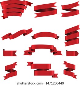 Red Ribbon Set InIsolated White Background, Vector Illustration