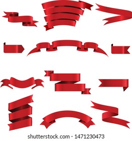 Red Ribbon Set InIsolated White Background, Vector Illustration