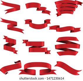 Red Ribbon Set InIsolated White Background, Vector Illustration