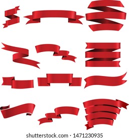 Red Ribbon Set InIsolated White Background, Vector Illustration