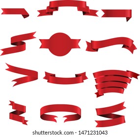 Red Ribbon Set InIsolated White Background, Vector Illustration