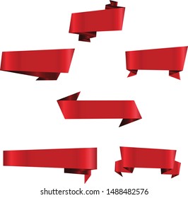 Red Ribbon Set InIsolated White Background, Origami style, Vector Illustration