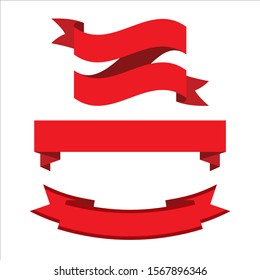 Red Ribbon Set InIsolated White Background, Vector Illustration
