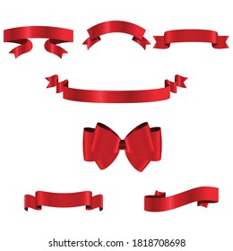 Red Ribbon Set InIsolated White Background, Vector Illustration