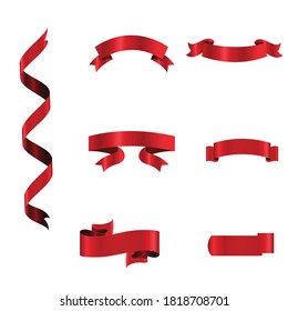 Red Ribbon Set InIsolated White Background, Vector Illustration