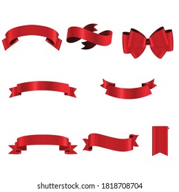 Red Ribbon Set InIsolated White Background, Vector Illustration