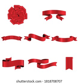 Red Ribbon Set InIsolated White Background, Vector Illustration