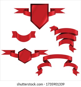 Red Ribbon Set In Isolated For Celebration And Winner Award Banner White Background, Vector Illustration can use for anniversary, birthday, party, event, holiday, Ied mubarak And religious day
