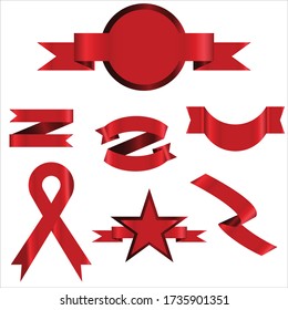 Red Ribbon Set In Isolated For Celebration And Winner Award Banner White Background, Vector Illustration can use for anniversary, birthday, party, event, holiday, Ied mubarak And religious day