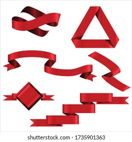 Red Ribbon Set In Isolated For Celebration And Winner Award Banner White Background, Vector Illustration can use for anniversary, birthday, party, event, holiday, Ied mubarak And religious day