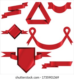 Red Ribbon Set In Isolated For Celebration And Winner Award Banner White Background, Vector Illustration can use for anniversary, birthday, party, event, holiday, Ied mubarak And religious day