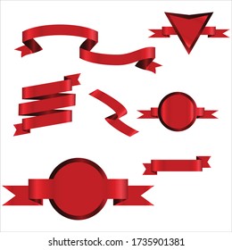 Red Ribbon Set In Isolated For Celebration And Winner Award Banner White Background, Vector Illustration can use for anniversary, birthday, party, event, holiday, Ied mubarak And religious day