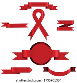 Red Ribbon Set In Isolated For Celebration And Winner Award Banner White Background, Vector Illustration can use for anniversary, birthday, party, event, holiday, Ied mubarak And religious day