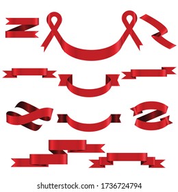 RED Ribbon Set In Isolated For Celebration And Winner Award Banner White Background, Vector Illustration can use for anniversary, birthday, party, event, holiday And others.
