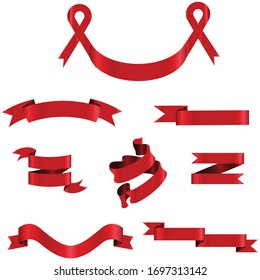 Red Ribbon Set In Isolated Modern design For Celebration Banner White Background, Vector Illustration