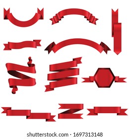 Red Ribbon Set In Isolated Modern design For Celebration Banner White Background, Vector Illustration