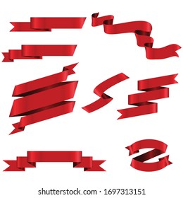 Cinta Roja Conjunto En Diseño Moderno Aislado Para La Celebración Fondo Blanco De Banner, Ilustración Vector