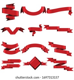 Red Ribbon Set In Isolated Modern design For Celebration Banner White Background, Vector Illustration
