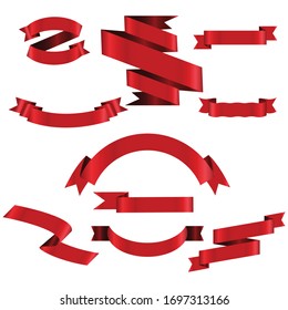 Red Ribbon Set In Isolated Modern design For Celebration Banner White Background, Vector Illustration