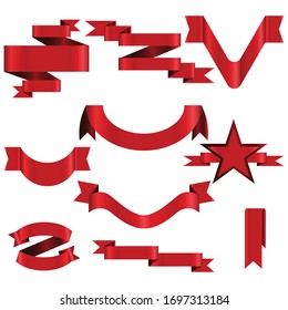 Red Ribbon Set In Isolated Modern design For Celebration Banner White Background, Vector Illustration