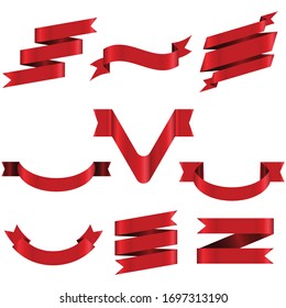 Cinta Roja Conjunto En Diseño Moderno Aislado Para La Celebración Fondo Blanco De Banner, Ilustración Vector