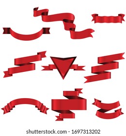 Red Ribbon Set In Isolated Modern design For Celebration Banner White Background, Vector Illustration