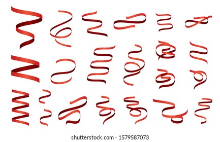 Red Ribbon Set. Isolated. Vector Illustration.