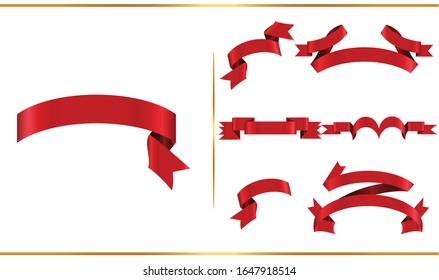 Red Ribbon Set In Isolated White Background, Vector Illustration