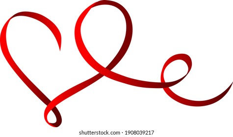 Red ribbon in the shape of a heart. Valentine's Day.White background. Vector