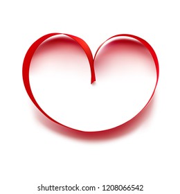 Red ribbon in the shape of heart. Vector illustration on white background. Ready for your design. EPS10.