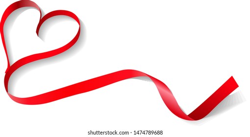 Red ribbon shaped heart.Holiday. Happy Valentine's day.